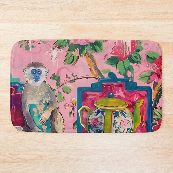 Item preview, Arte grandmillennial, Mono en un interior chinoiserie rosa y verde designed and sold by SophieClimaArt.