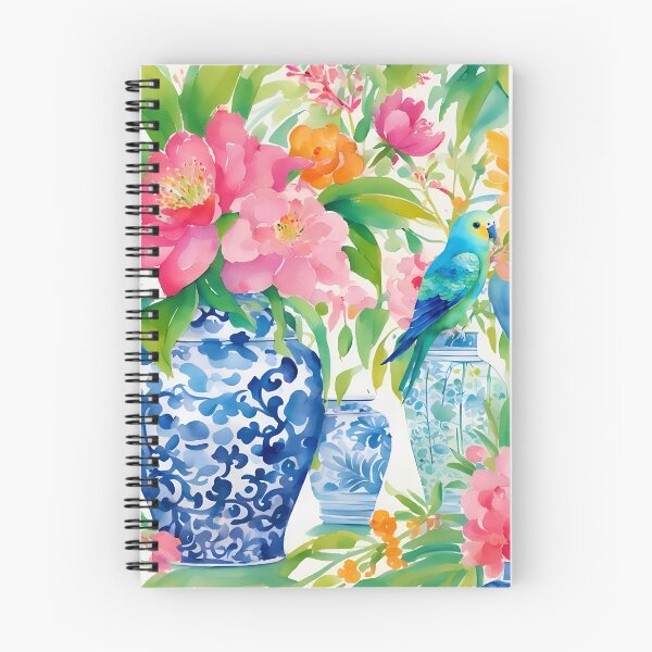 Item preview, Grandmillennial art, Blue budgie and ginger jar designed and sold by SophieClimaArt.