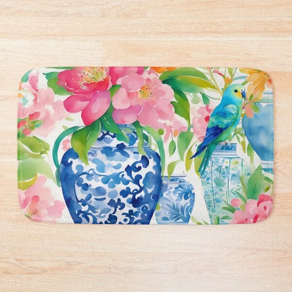 Item preview, Grandmillennial art, Blue budgie and ginger jar designed and sold by SophieClimaArt.
