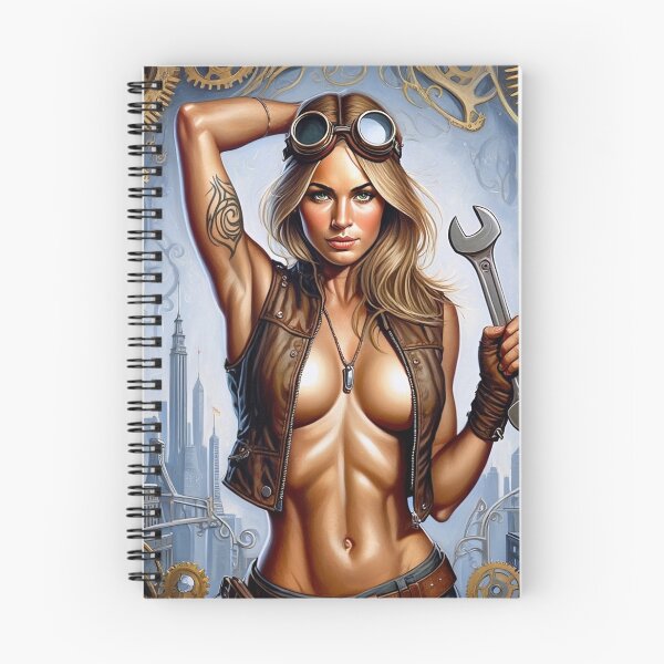Item preview, Steampunk Girl with gun wearing a leather vest on a detailed industrial background designed and sold by Vintage Designs +.