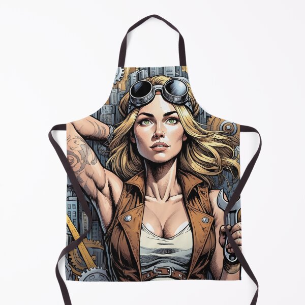 Item preview, Steampunk Girl with gun wearing a leather vest on a detailed industrial background designed and sold by Vintage Designs +.