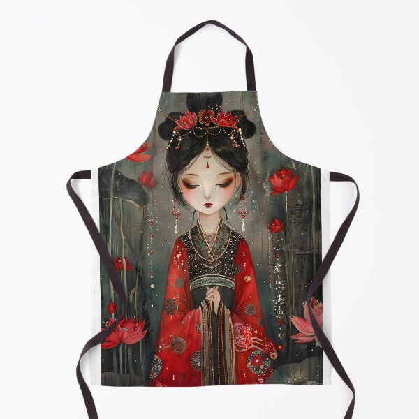 Item preview, Elegant woman in red robe with lotus and ornaments designed and sold by Artessie.