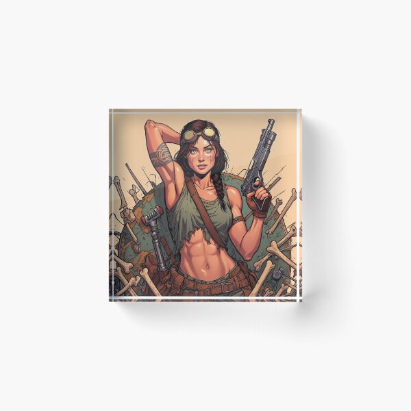 Item preview,  Steampunk Girl with gun wearing a leather vest on a detailed industrial background designed and sold by Vintage Designs +.