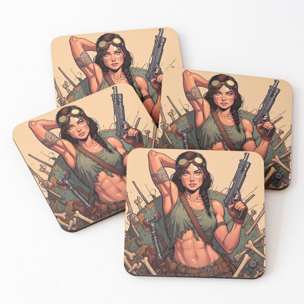Item preview,  Steampunk Girl with gun wearing a leather vest on a detailed industrial background designed and sold by Vintage Designs +.