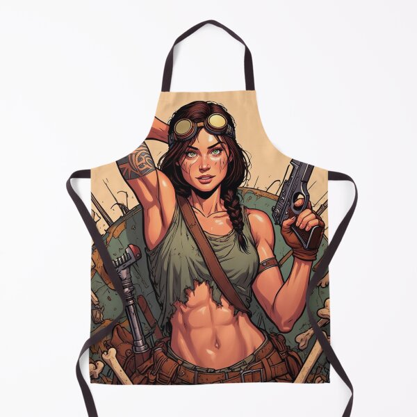 Item preview, Steampunk Girl with gun wearing a leather vest on a detailed industrial background designed and sold by Vintage Designs +.