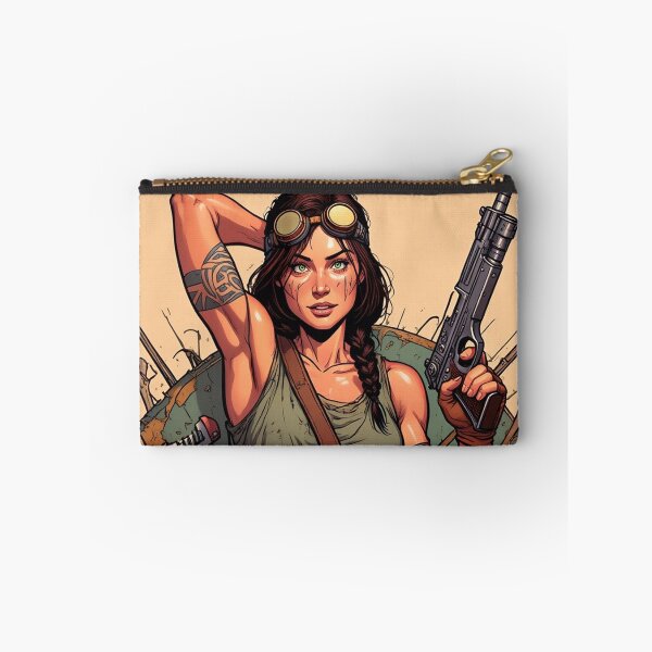 Item preview,  Steampunk Girl with gun wearing a leather vest on a detailed industrial background designed and sold by Vintage Designs +.