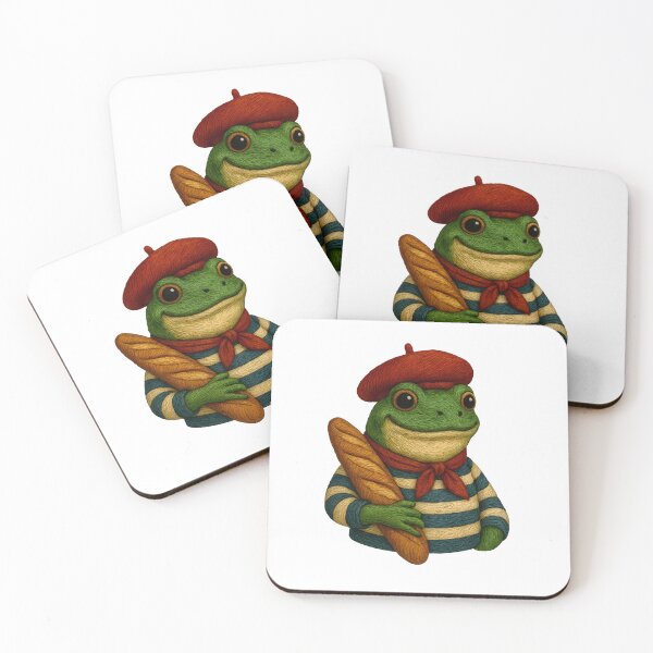 Item preview, French Frog in Striped Shirt and Beret Holding Baguette designed and sold by #Adulting Central.
