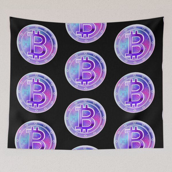 Item preview, Bitcoin symbol, silhouette art, Bitcoin money symbol, Bitcoin sign in purple, pink, and turquoise designed and sold by katecheerycake.