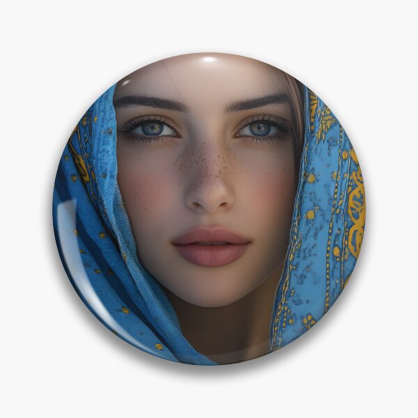 Item preview, Portrait of woman in vibrant blue and gold shawl designed and sold by Artessie.