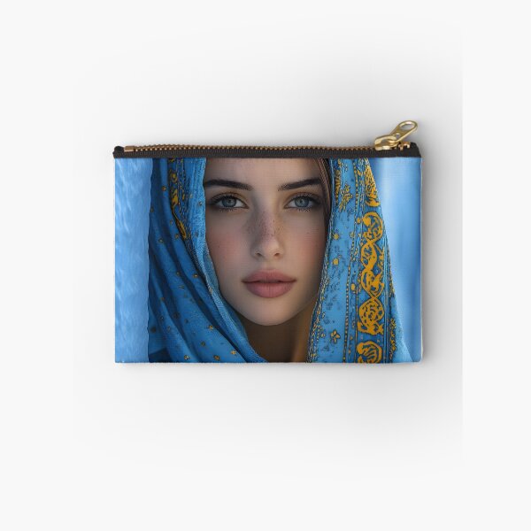 Item preview, Portrait of woman in vibrant blue and gold shawl designed and sold by Artessie.