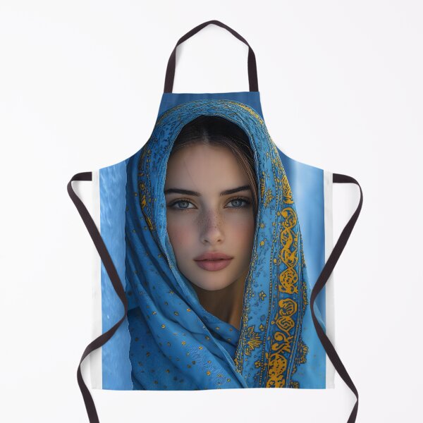 Item preview, Portrait of woman in vibrant blue and gold shawl designed and sold by Artessie.