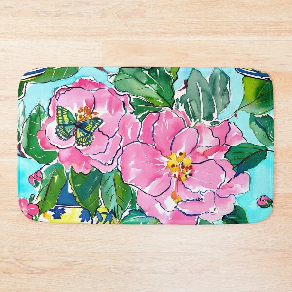Item preview, Peonies, ginger jars and Monarch Butterflies on turquoise designed and sold by SophieClimaArt.