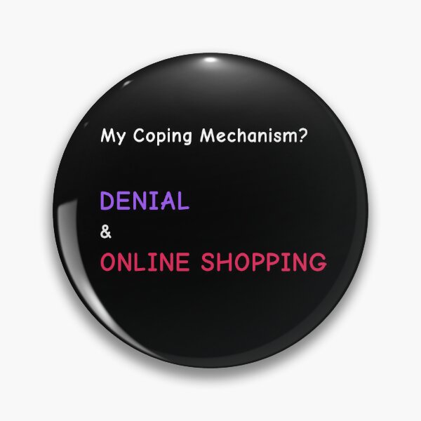 Item preview, "Denial & Online Shopping" Humor Sticker • Mental Health Meme Art designed and sold by BrushRushX.