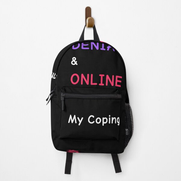 Item preview, "Denial & Online Shopping" Humor Sticker • Mental Health Meme Art designed and sold by BrushRushX.