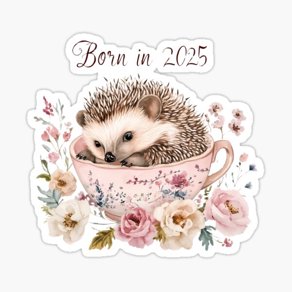 Item preview, Watercolor Baby Hedgehog in Teacup with Pastel Flowers designed and sold by ArtPetrenko90.