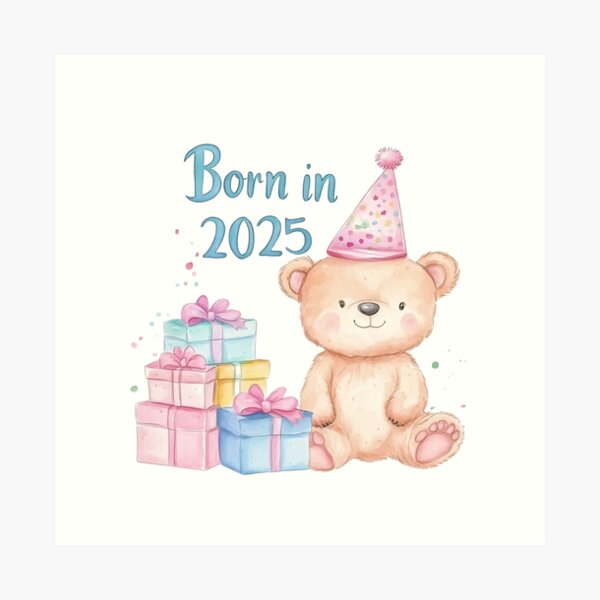 Item preview, Watercolor Baby Bear with Party Hat and Gift Boxes designed and sold by ArtPetrenko90.
