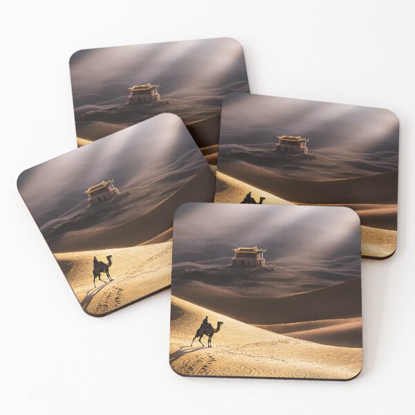 Item preview, Camel in desert approaching ancient structure, sunlit dunes designed and sold by Artessie.