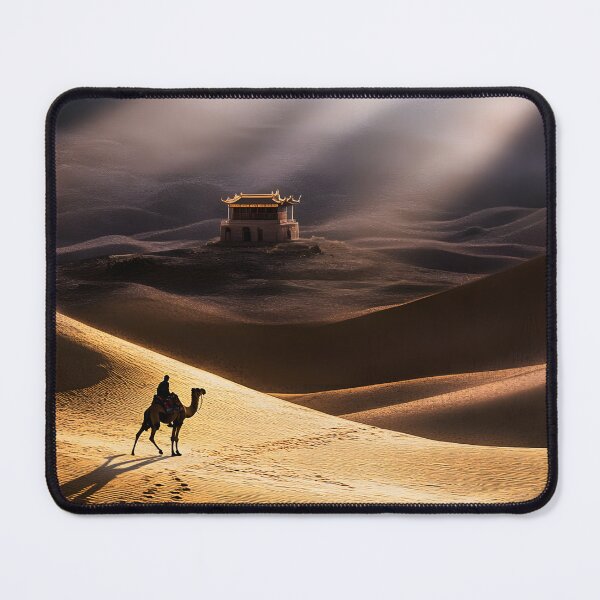 Item preview, Camel in desert approaching ancient structure, sunlit dunes designed and sold by Artessie.
