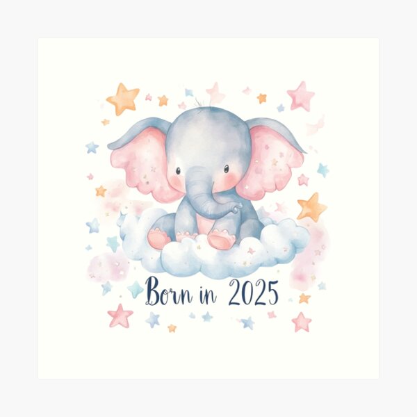 Item preview, Born in 2025 Baby Elephant - Watercolor Celebration Illustration designed and sold by ArtPetrenko90.