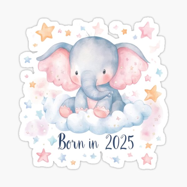 Item preview, Born in 2025 Baby Elephant - Watercolor Celebration Illustration designed and sold by ArtPetrenko90.