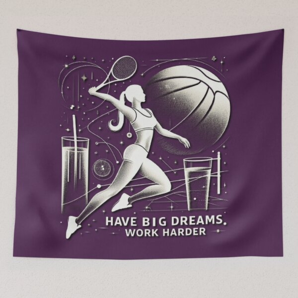 Item preview, Banner symbol sportswoman tennis player with slogan: Have big dreams, work harder designed and sold by JaroDesign2023.