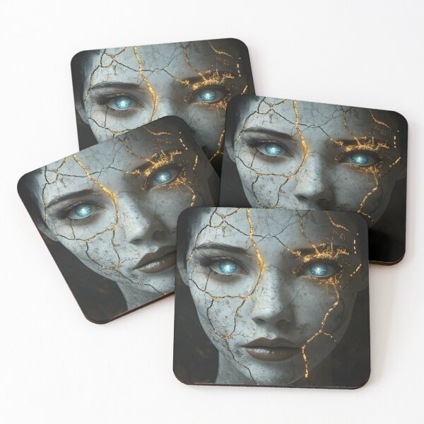 Item preview, Mystical woman with glowing eyes amidst golden cracks designed and sold by Artessie.