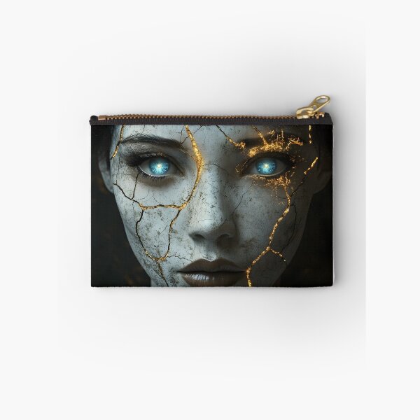 Item preview, Mystical woman with glowing eyes amidst golden cracks designed and sold by Artessie.