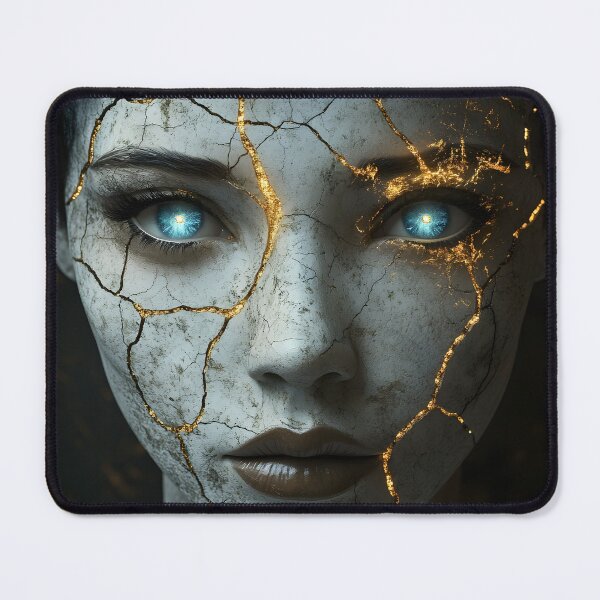 Item preview, Mystical woman with glowing eyes amidst golden cracks designed and sold by Artessie.
