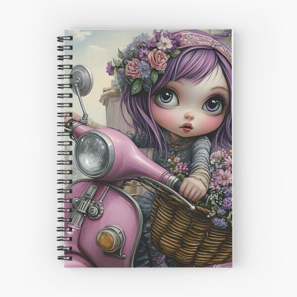 Item preview, Whimsical girl on pink scooter in cobblestone street. designed and sold by Artessie.