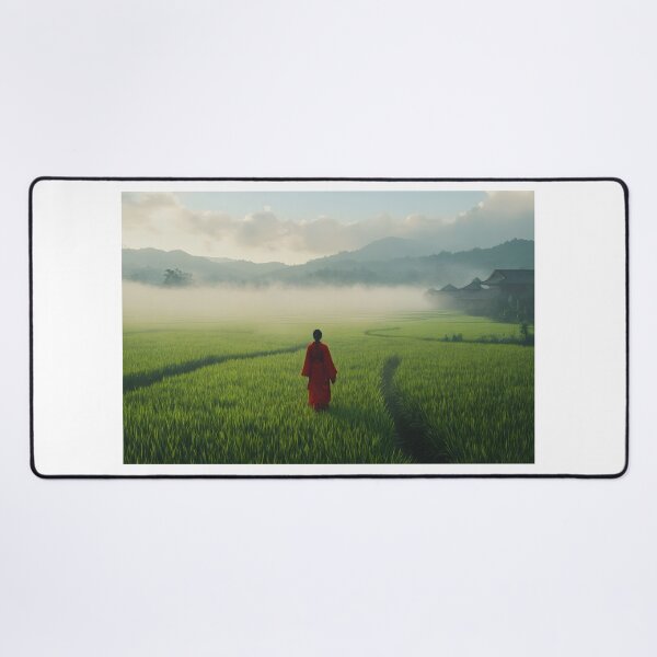 Item preview, Serene dawn walk through lush green rice fields designed and sold by Artessie.