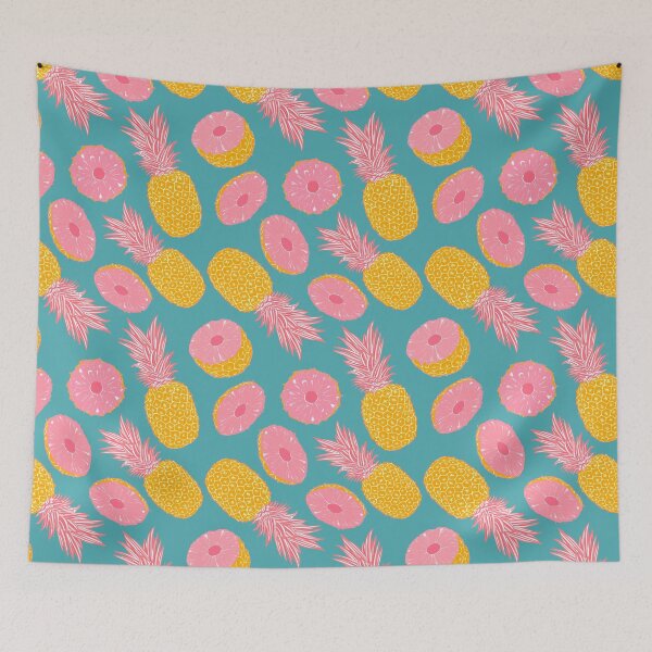 Item preview, Pink Pineapple seamless pattern with tropical leaves and fruit  designed and sold by Rômulo Queiroz.