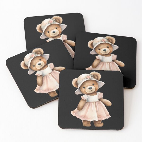 Item preview, Cute Teddy Bear in Vintage Pink Dress designed and sold by FurrFunPrints.