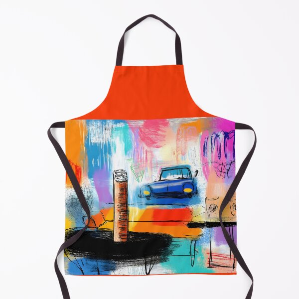 Item preview, Vibrant City Escape - Blue Car, Cigar, and Whiskey Glasses in a Dynamic Abstract Setting designed and sold by OlfactoART Studio.