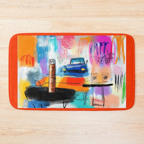 Item preview, Vibrant City Escape - Blue Car, Cigar, and Whiskey Glasses in a Dynamic Abstract Setting designed and sold by OlfactoART Studio.