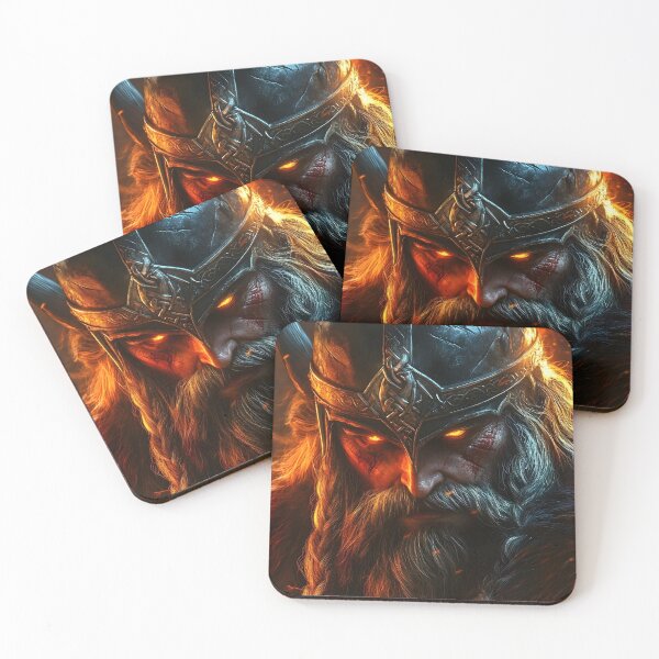 Item preview, Fierce warrior with glowing eyes amidst fiery backdrop designed and sold by Artessie.