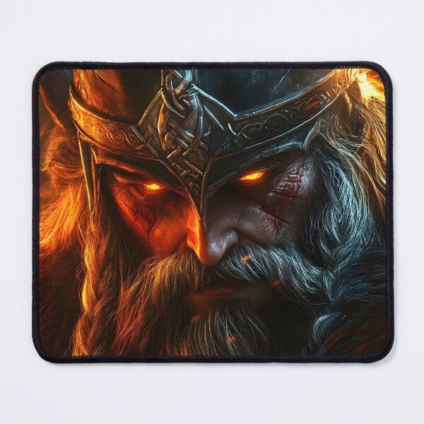 Item preview, Fierce warrior with glowing eyes amidst fiery backdrop designed and sold by Artessie.
