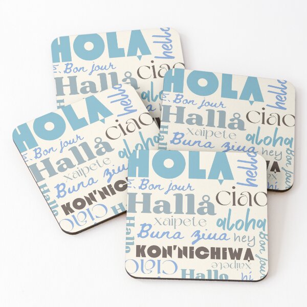 Item preview, Hello! Travel inspired in different languages in blues designed and sold by katerosestudios.