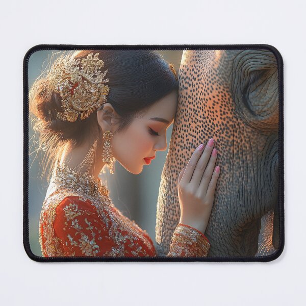 Item preview, Elegantly dressed woman embraces an elephant lovingly. designed and sold by Artessie.