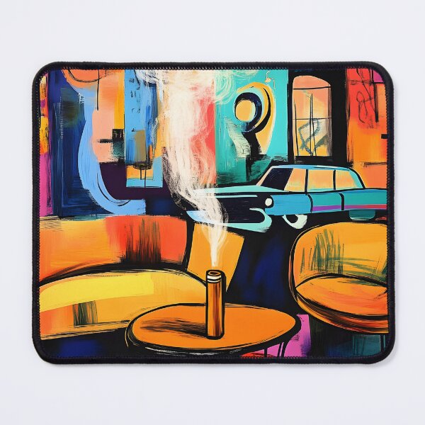 Item preview, Vibrant Lounge Escape - Bold Colors, Classic Car, and Smoldering Cigar in Abstract Setting designed and sold by OlfactoART Studio.