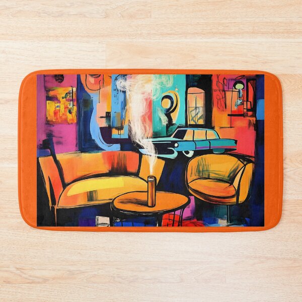 Item preview, Vibrant Lounge Escape - Bold Colors, Classic Car, and Smoldering Cigar in Abstract Setting designed and sold by OlfactoART Studio.