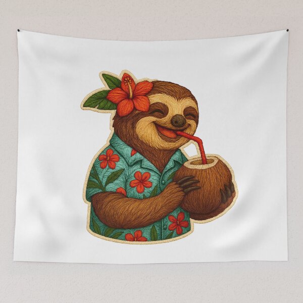 Item preview, Tropical Sloth Drinking Coconut Embroidered Patch designed and sold by #Adulting Central.