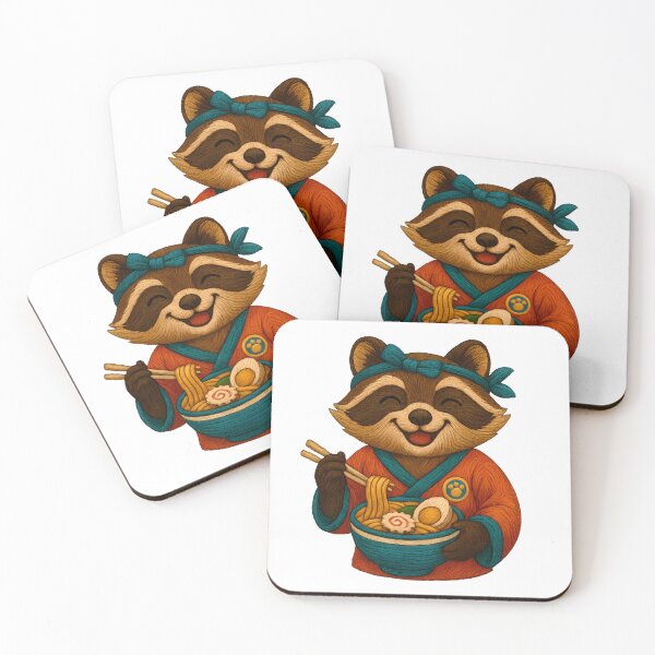Item preview, Ramen-Loving Raccoon Embroidered Patch in Kimono designed and sold by #Adulting Central.