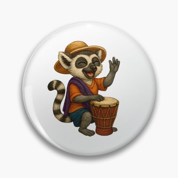 Item preview, Lemur Drumming Joyfully Embroidered Patch Madagascar Style designed and sold by #Adulting Central.