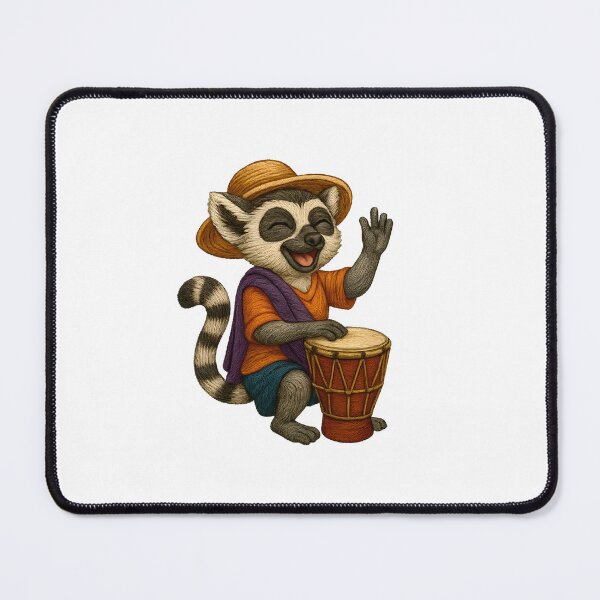Item preview, Lemur Drumming Joyfully Embroidered Patch Madagascar Style designed and sold by #Adulting Central.