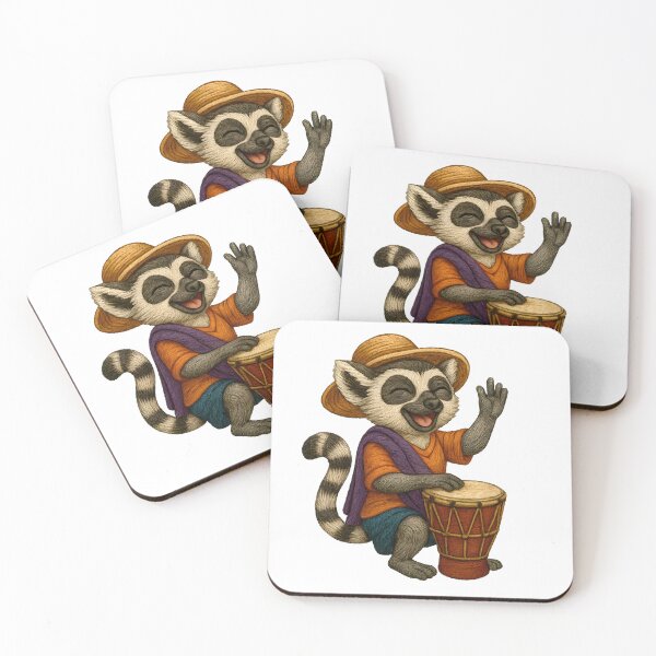Item preview, Lemur Drumming Joyfully Embroidered Patch Madagascar Style designed and sold by #Adulting Central.