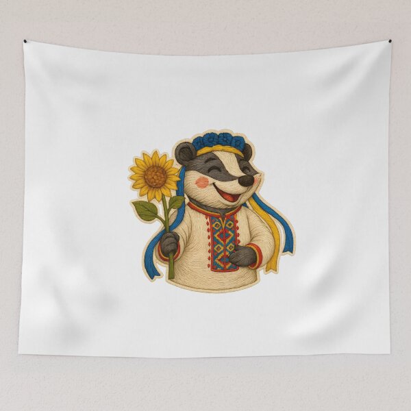 Item preview, Ukrainian Badger Embroidery Patch with Sunflower Shirt designed and sold by #Adulting Central.