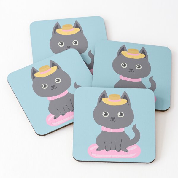 Item preview, Flat Design Summer Illustration with Gray Cat	 designed and sold by AlginaPugachova.