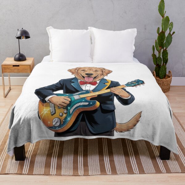 Item preview, Golden Retriever Rockstar – Futuristic Guitar & Classy Suit designed and sold by Petpixy.