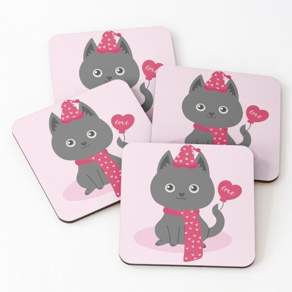 Item preview, Flat Design Love Illustration with Gray Cat wearing Hat and Scarf, Balloon	 designed and sold by AlginaPugachova.