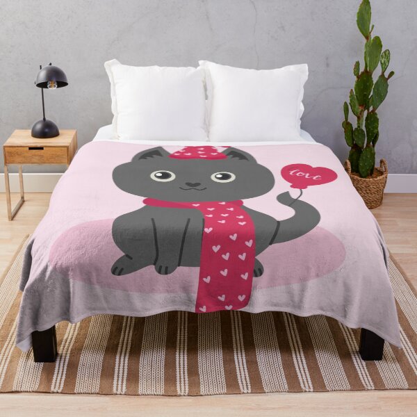Item preview, Flat Design Love Illustration with Gray Cat wearing Hat and Scarf, Balloon designed and sold by AlginaPugachova.